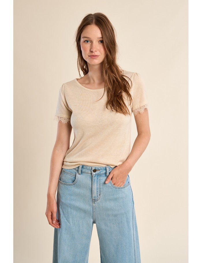 Jersey T-shirt, lace sleeves
