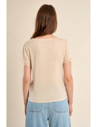T-shirt en jersey, manches en dentelle