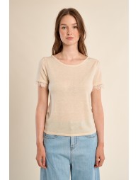 T-shirt en jersey, manches en dentelle
