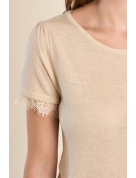 Jersey T-shirt, lace sleeves