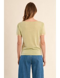 T-shirt en jersey, manches en dentelle