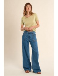 T-shirt en jersey, manches en dentelle