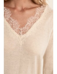 Jersey de mujer de manga larga, detalle encaje.