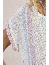 Jersey de mujer de manga corta, estampado rayas.