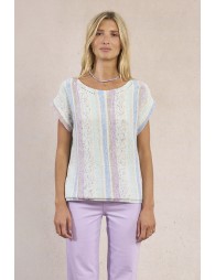 Jersey de mujer de manga corta, estampado rayas.