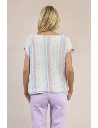 Jersey de mujer de manga corta, estampado rayas.