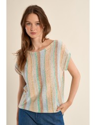 Jersey de mujer de manga corta, estampado rayas.