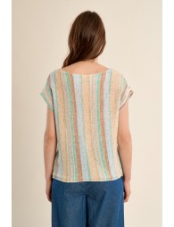 Jersey de mujer de manga corta, estampado rayas.