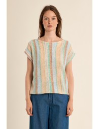 T-shirt en maille, rayé multicolore