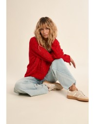 Openwork knit sweater, sprinkled with rhinestones