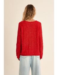 Pull en maille ajourée, parsemé de strass