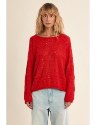 Pull en maille ajourée, parsemé de strass