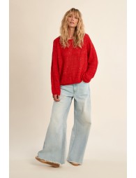 Pull en maille ajourée, parsemé de strass