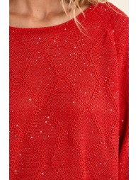Openwork knit sweater, sprinkled with rhinestones
