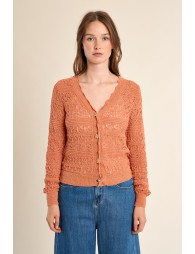 Openwork knit cardigan, V-neck
