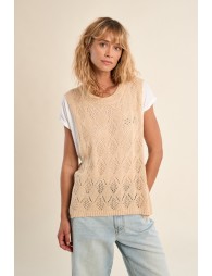 Sleeveless knit, openwork and knotted on the sides