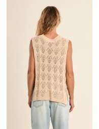 Sleeveless knit, openwork and knotted on the sides