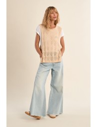 Sleeveless knit, openwork and knotted on the sides