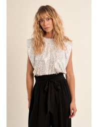 Printed T-shirt with wide shoulder pads