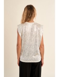 Printed T-shirt with wide shoulder pads
