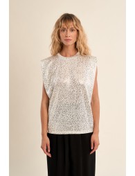 Printed T-shirt with wide shoulder pads