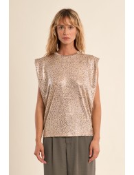 Printed T-shirt with wide shoulder pads