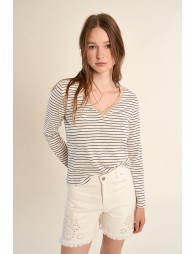 T-shirt marinière, col V