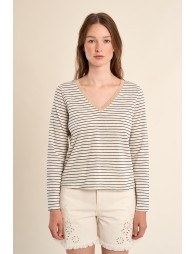 Camiseta de mujer de manga larga, estampado rayas.