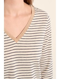 Camiseta de mujer de manga larga, estampado rayas.