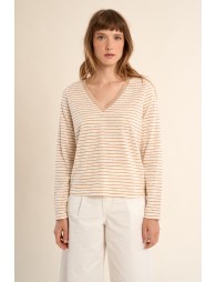 Camiseta de mujer de manga larga, estampado rayas.