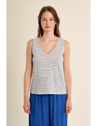Top de mujer de manga sisa, estampado rayas.