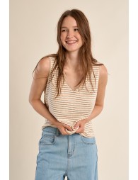 Top de mujer de manga sisa, estampado rayas.