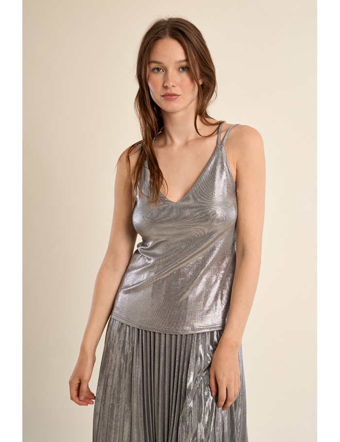 Cross-back camisole, metallic effect