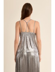 Cross-back camisole, metallic effect