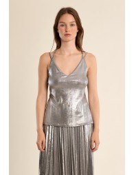 Top de mujer de doble tirante, en tejido brillante.