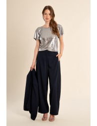 T-shirt dos nu, effet métallisé