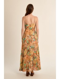 Robe longue plissée, imprimée