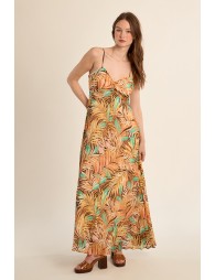 Robe longue plissée, imprimée