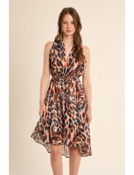 Short printed dress, asymmetrical
