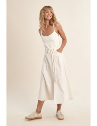 Vestido midi, de tirantes, con lazada.