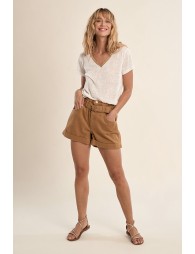 T-shirt col V, doré