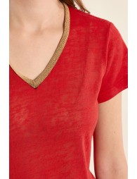 T-shirt col V, doré