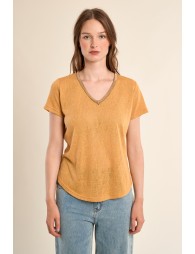 T-shirt col V, doré