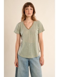 T-shirt col V, doré