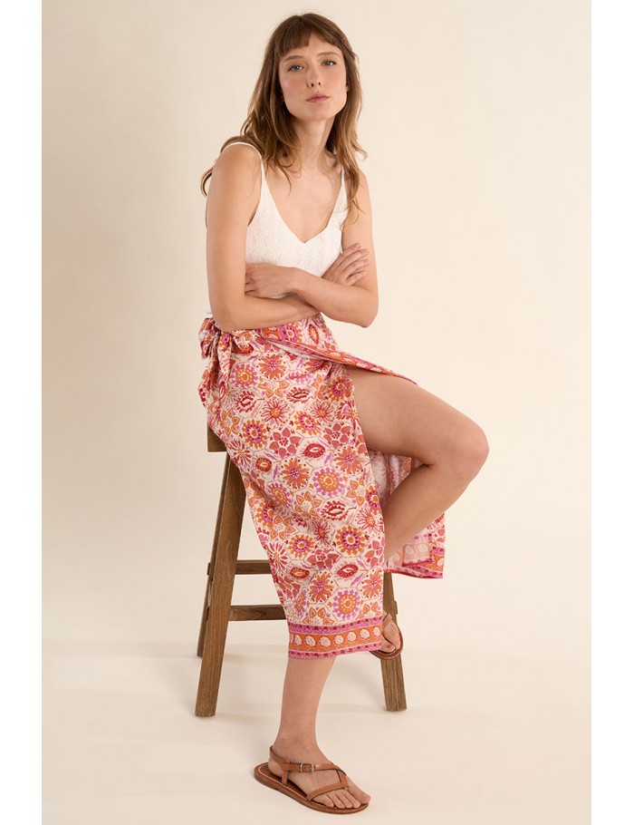 Long printed wrap skirt
