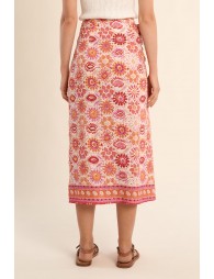 Falda larga, con estampado y lazada.