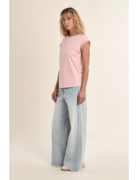 Openwork sleeve T-shirt