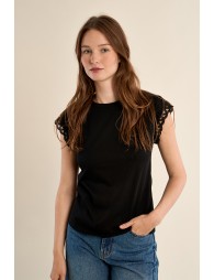 Openwork sleeve T-shirt
