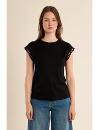 Openwork sleeve T-shirt