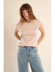 Openwork sleeve T-shirt